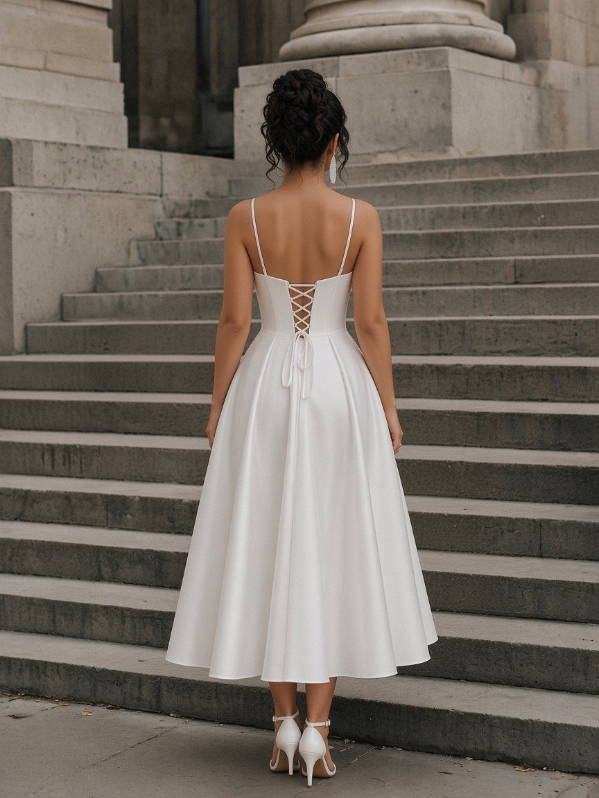 Abril Short & Midi Wedding Gown back view - Perla Novia