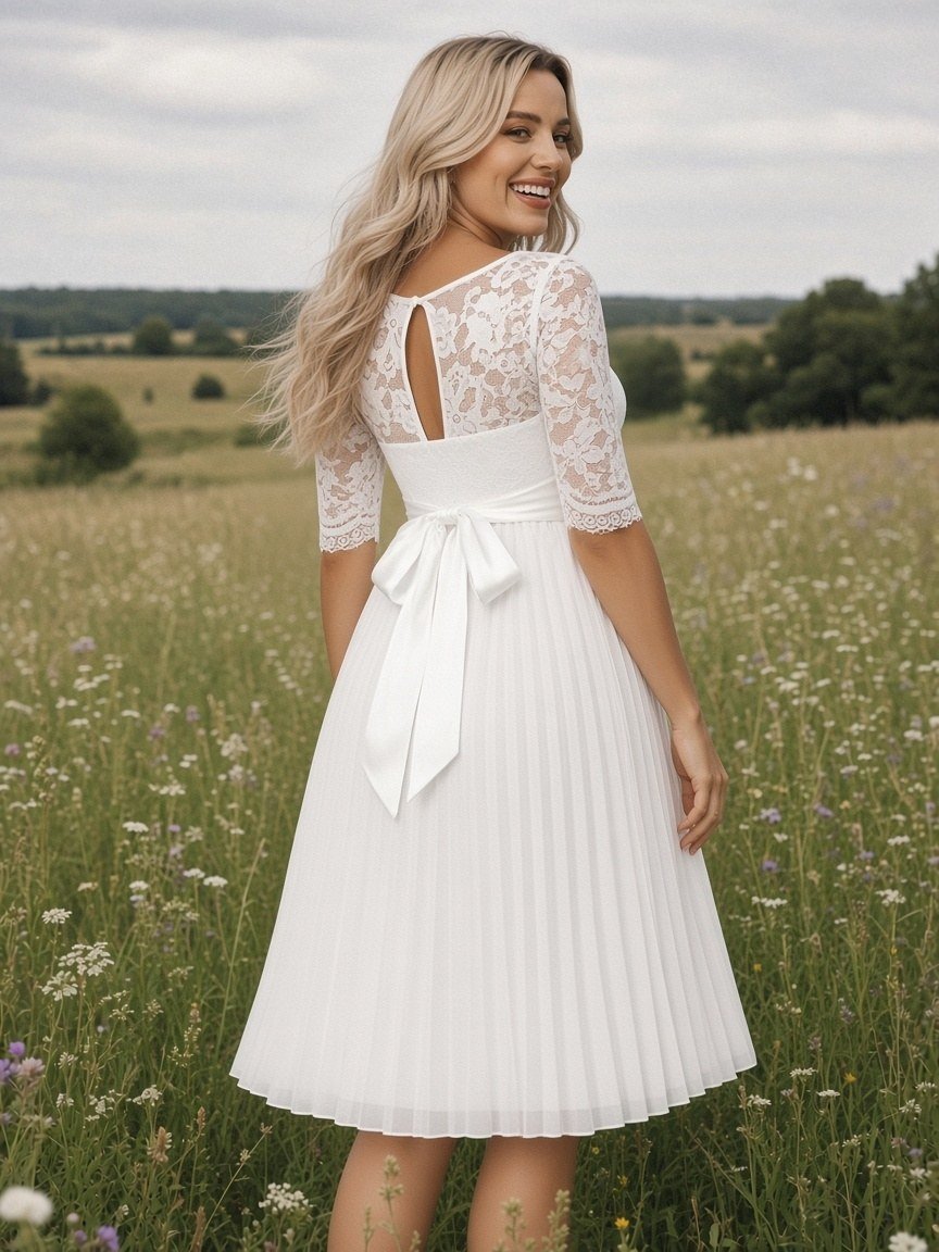 Natalia Short & Midi Wedding Gown back view - Perla Novia