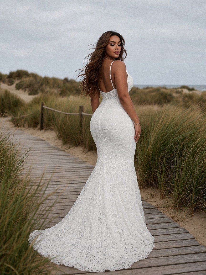 Noelia Mermaid Wedding Gown back view - Perla Novia