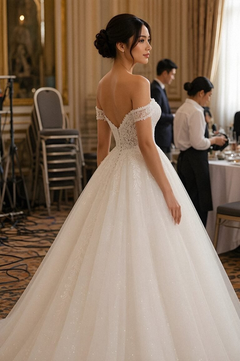 Classic chignon with a ball gown — Hiedra Ball Gown wedding gown by Perla Novia