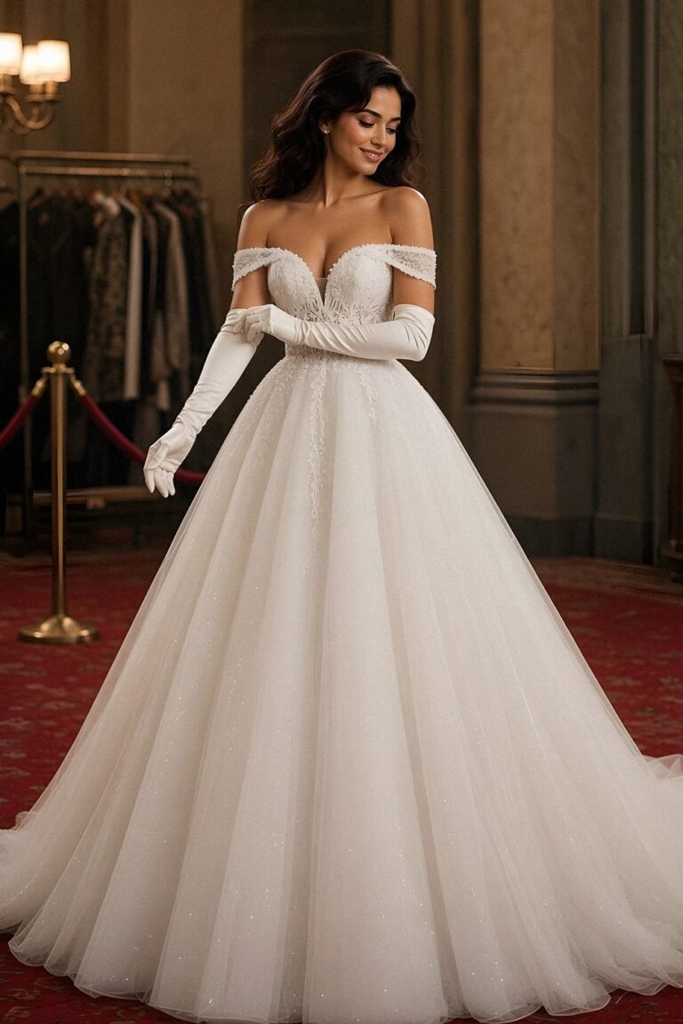 Bride in opera gloves and the Hiedra ball gown, 2026 opera aesthetic trend